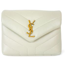 Saint Laurent Loulou Shoulder Bag Matelasse Chevron Leather Medium Blanc