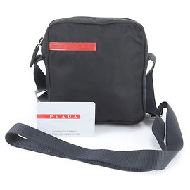 Autre Marque Pradasports Leather Shoulder Bag Black White Red