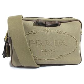 Bolsa de ombro em canvas jacquard com logo Prada Bege