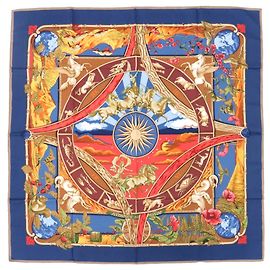 Lenço de seda Hermès Carre 90 - Rythmes du Monde Marrom Vermelho Azul