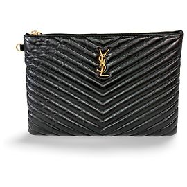 Pochette zippée en cuir Saint Laurent Grande Noir
