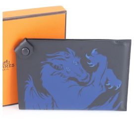 Hermès Hermes Tarmac PM Dragon Leather Passport Case Blue Navy blue