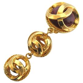 Orecchini a Clip Triplo Drop Gripoix Vintage Coco Mark di Chanel D'oro