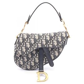 Borsa Mini Oblique Saddle di Christian Dior Beige Blu navy