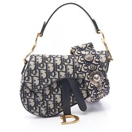 Borsa mini obliqua Dior Saddle di Christian Dior Beige Blu navy