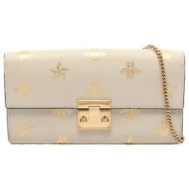 Portefeuille long bi-fold Gucci Padlock Bee Star Doré Écru