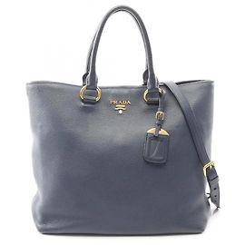 Prada VITELLO PHENIX 2-Way Tote Bag Navy blue