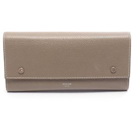 Céline Celine Large Flap Multifunction Bi-fold Long Wallet Brown Yellow