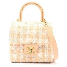 Bolsa de ombro Chanel Matelassé com alça dupla Rosa Branco