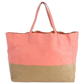 Céline Celine Bicolor Leder Tote Bag im Querformat Braun Pink