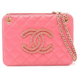 Bolsa de Ombro Chanel Matelassé Coco Mark Rosa