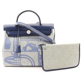 Hermès Hermes Herbag Zip PM 2-Way Handbag Brown Blue Cream