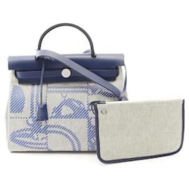 Sac à main Hermès Herbag Zip PM 2-en-1 Marron Bleu Écru