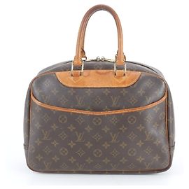 Louis Vuitton Monogram Deauville Leather Tote Bag Brown