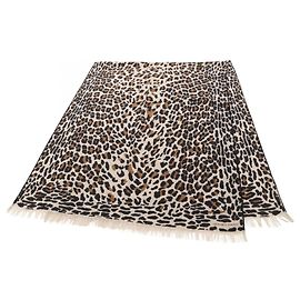Cachecol de seda com estampa de leopardo Hermès Marrom Bege