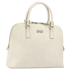 Borsa a mano Gancini in pelle bianca e argento di Salvatore Ferragamo Auth bs34555 Argento Bianco