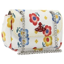 Bolsa de ombro com corrente Vivienne Westwood em couro branco prateado Auth 177327A Prata Branco