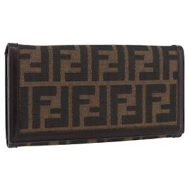 FENDI Zucca Canvas Long Wallet Black Brown Auth am11551V Brown Black