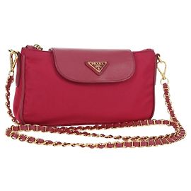 PRADA Bolsa de Ombro com Corrente Nylon Rosa Dourado Auth 177013V Rosa Dourado