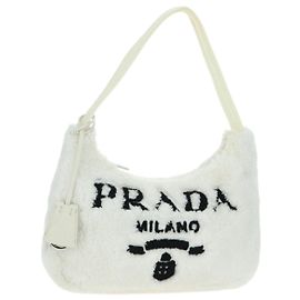 PRADA Bolso de Mano Pile Blanco Plata Auth 177111M Plata Blanco