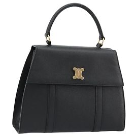 Céline Bolsa de mão CELINE em couro preto e dourado Auth 177844 Preto Dourado