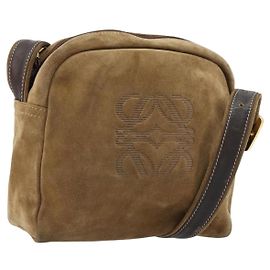LOEWE Sac à épaule Anagram Suède Or Beige Auth 178167 Beige Doré