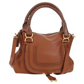 Chloé Sac à main Chloe Marcie en cuir 2 en 1 marron or Auth 177703M Marron Doré