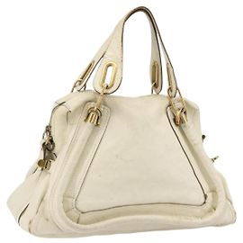 Chloé Bolsa de mão Chloe Paraty em couro branco e dourado Auth 177544 Branco Dourado