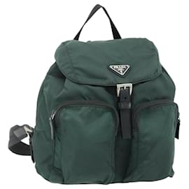 PRADA Backpack Nylon Green Silver Auth 177517 Silvery Green