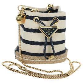 PRADA Bolsa de Ombro com Corrente em Lona Dourada Bege Auth 177142SM Bege Dourado