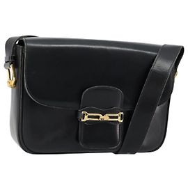 Céline Borsa a Spalla in Pelle Nera e Oro Auth 177801 Nero D'oro