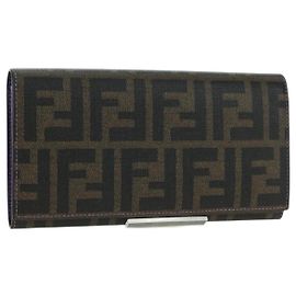 FENDI Zucca Canvas Long Wallet PVC Black Brown Auth bs34866A Brown Black