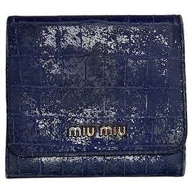 Vintage Miu Miu Croco-Embossed Compact Wallet Blue Blue