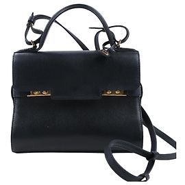 Bolsa transversal 2 em 1 Delvaux Tempête PM em couro preto Preto