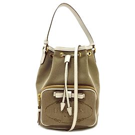 Prada Fiocco Drawstring 2-Way Handbag Brown White