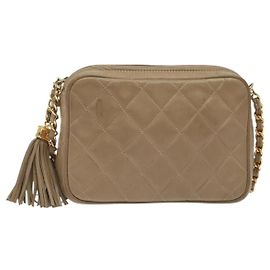 Chanel Vintage Diamond CC Camera Quilted Leather Small Beige
