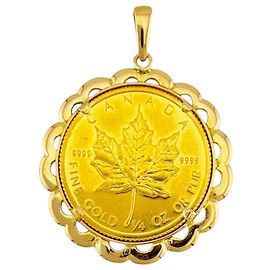 Autre Marque Pendentif Pièce Feuille d'Érable en Or Doré