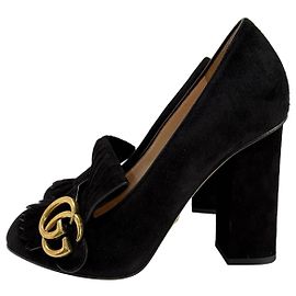 Escarpins Gucci GG Marmont en daim noir 37 Noir Bijouterie dorée