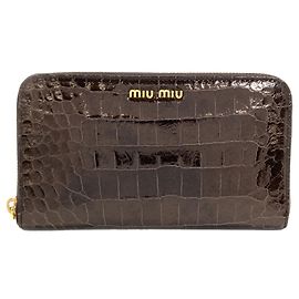Miu Miu Embossed Leather Long Wallet Black