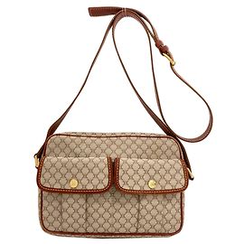Céline Celine Macadam Pattern Canvas Shoulder Bag for Women Brown
