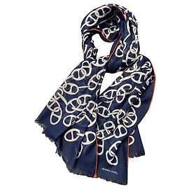 Bufanda Hermès Naoussa Mégalo de algodón Blanco Azul