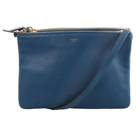 Céline Bolsa tiracolo pequena de couro Trio da Celine, azul Cinza