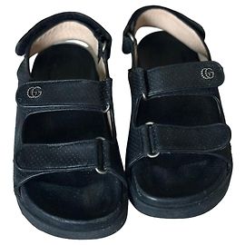Gucci Black Perforated Leather Sandals Black