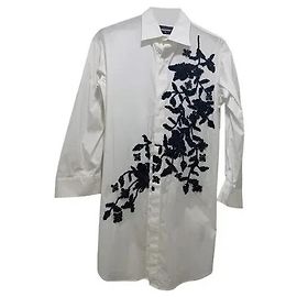 Dsquared2 White Cotton Shirt with Black Sequin Floral Embroidery White