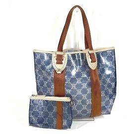Céline Sac à main Celine en vinyle bleu avec pochette Blanc Bleu