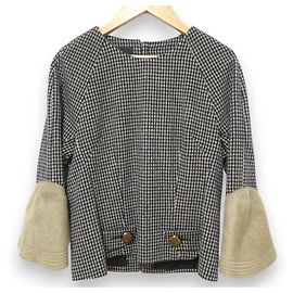 Autre Marque HAUTE Wool Rabbit Fur Check Pullover Knit Black White Beige