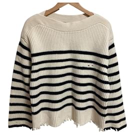 Autre Marque AP STUDIO Grunge Strickpullover Schwarz Weiß