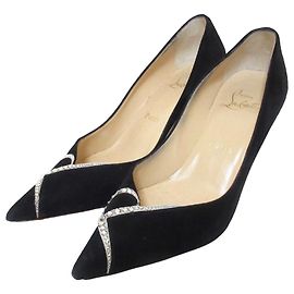 Christian Louboutin Line Stone Suede Pumps Black