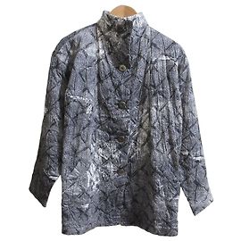 ISSEY MIYAKE Woven Stand Collar Jacket Brown White