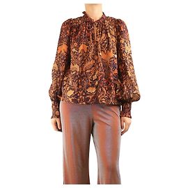 Ulla Johnson Purple and orange printed lurex-stripe top - size UK 16 Purple